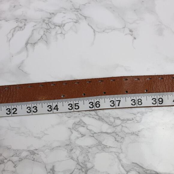 Fossil Brown Leather Belt Boho Victorian Metal Buckle Pink Rhinestone Medium - Picture 7 of 8